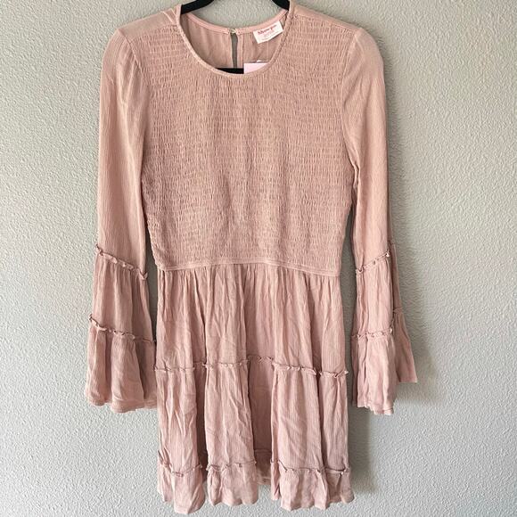 ShowPo Ask Me Later Shirred Bust Bell Sleeve Fit and Flare Boho Dress Mocha 12 - Picture 7 of 10